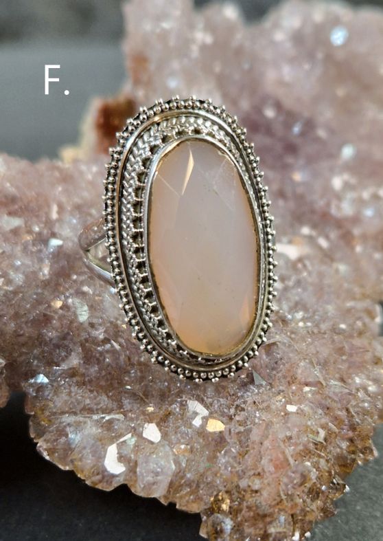 Filigran Ring Silver - Rosenkvarts Cabochon - 6 sorter - 12