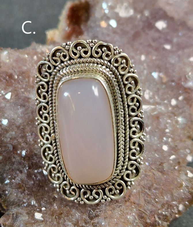 Filigran Ring Silver - Rosenkvarts Cabochon - 6 sorter - 6