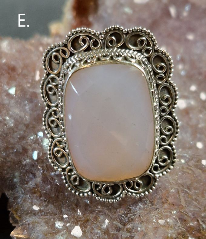 Filigran Ring Silver - Rosenkvarts Cabochon - 6 sorter - 10