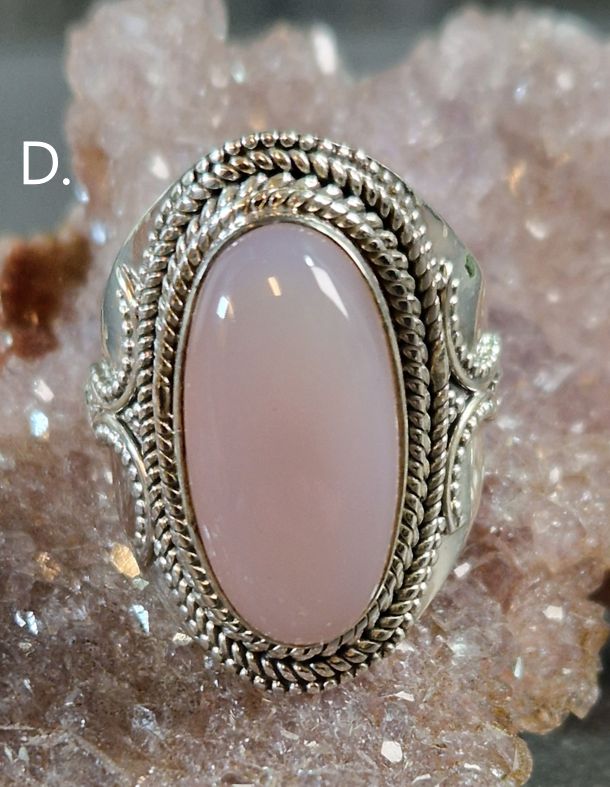 Filigran Ring Silver - Rosenkvarts Cabochon - 6 sorter - 8