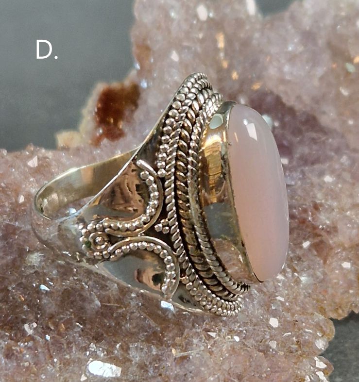 Filigran Ring Silver - Rosenkvarts Cabochon - 6 sorter - 9