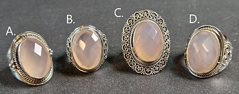 Filigran Ring Silver - Rosenkvarts Oval Cabochon - 4 sorter