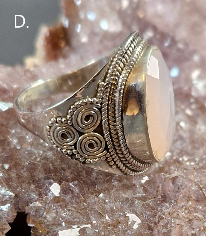 Filigran Ring Silver - Rosenkvarts Oval Cabochon - 4 sorter - 9