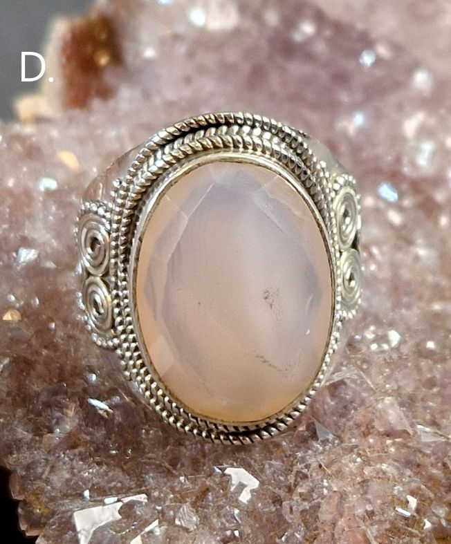 Filigran Ring Silver - Rosenkvarts Oval Cabochon - 4 sorter - 8
