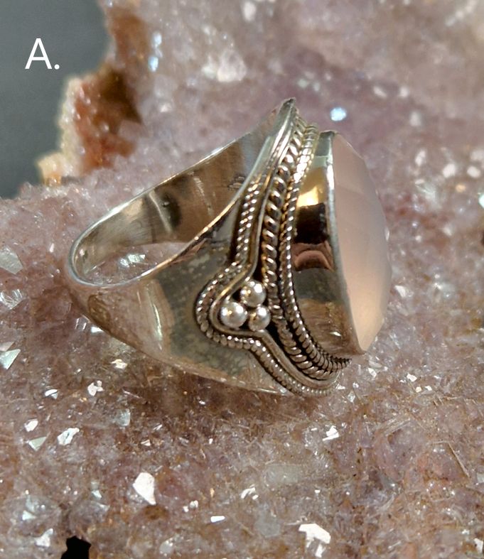 Filigran Ring Silver - Rosenkvarts Oval Cabochon - 4 sorter - 3