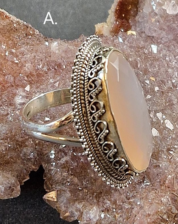 Filigran Ring Silver - Rosenkvarts Oval Cabochon - 2 sorter - 3