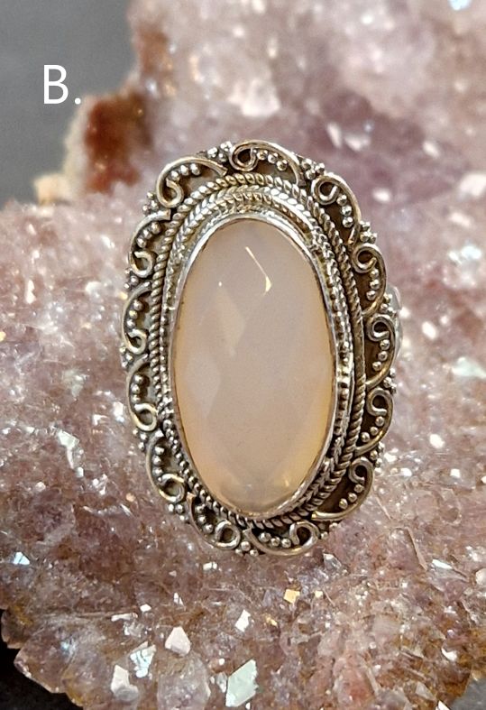 Filigran Ring Silver - Rosenkvarts Oval Cabochon - 2 sorter - 4