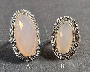 Filigran Ring Silver - Rosenkvarts Oval Cabochon - 2 sorter