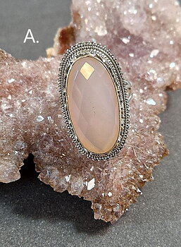 Filigran Ring Silver - Rosenkvarts Oval Cabochon - 2 sorter