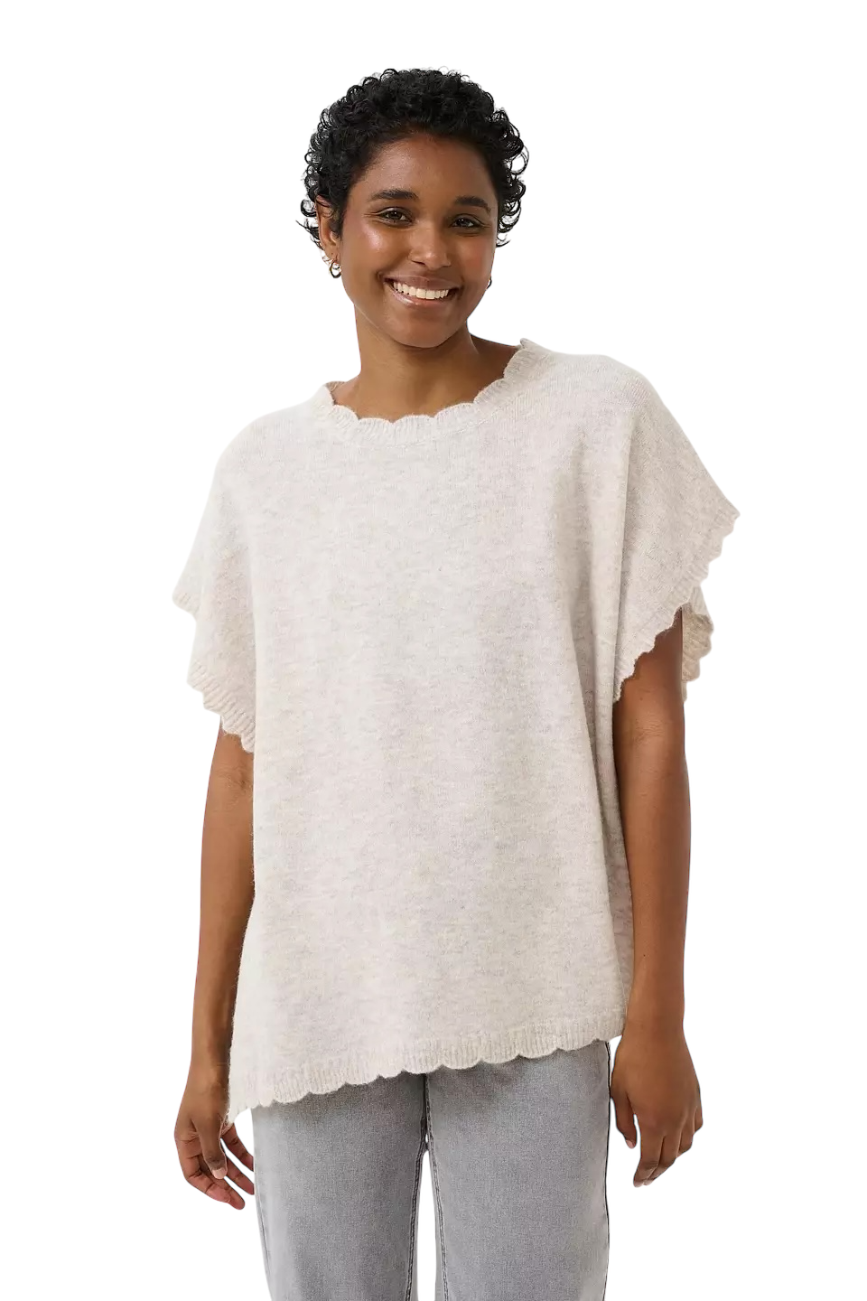 DAMMI KNIT PONCHO - CREAM - STRING MELANGE