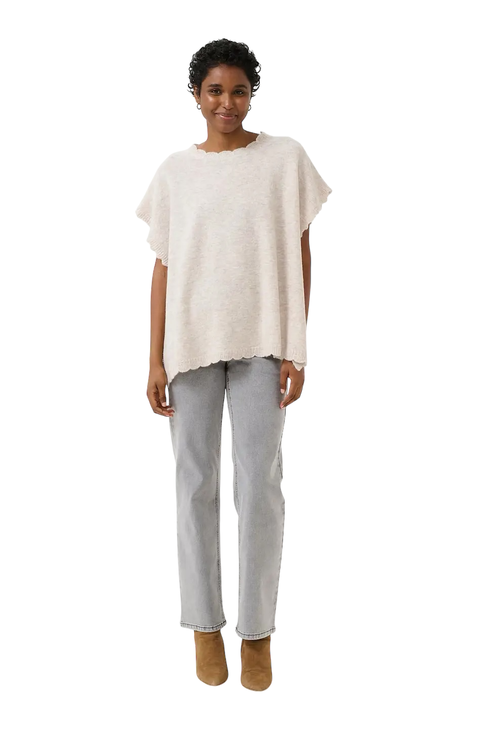DAMMI KNIT PONCHO - CREAM - STRING MELANGE - 3