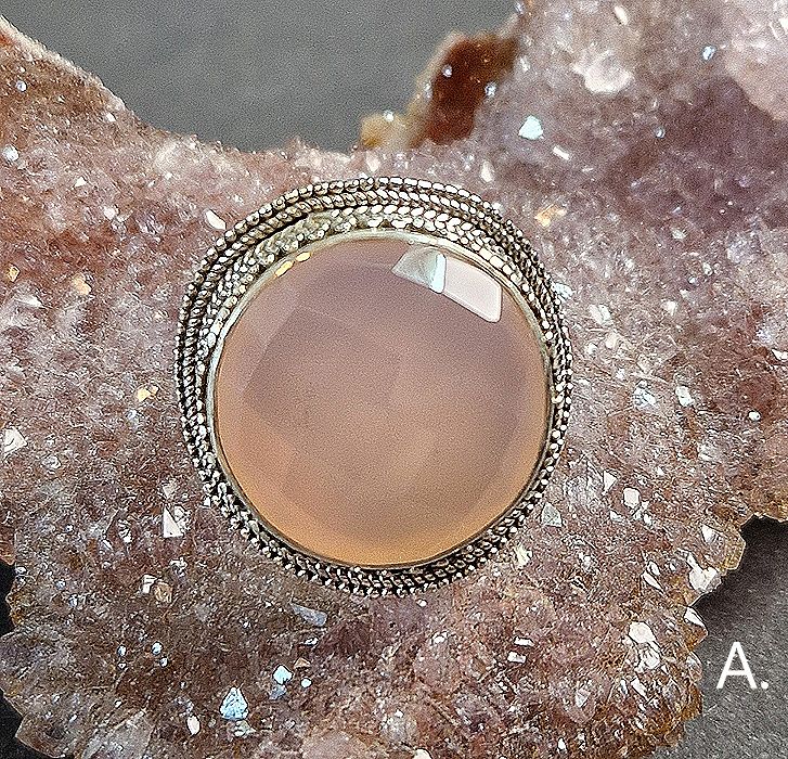 Filigran Ring Silver - Rosenkvarts Cabochon - 4 sorter - 2