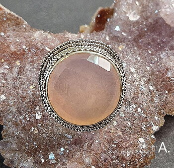 Filigran Ring Silver - Rosenkvarts Cabochon - 4 sorter