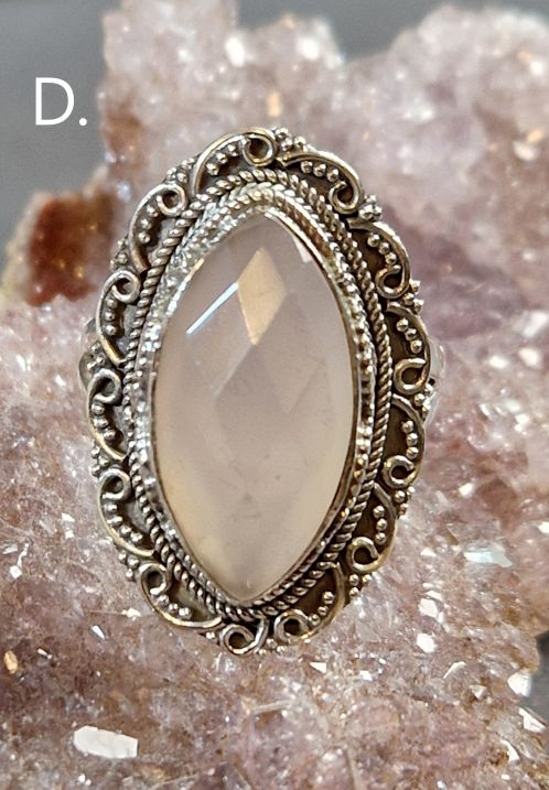 Filigran Ring Silver - Rosenkvarts Cabochon - 4 sorter - 8