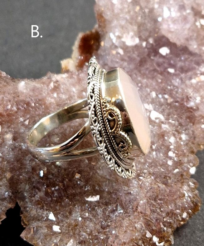 Filigran Ring Silver - Rosenkvarts Cabochon - 4 sorter - 5