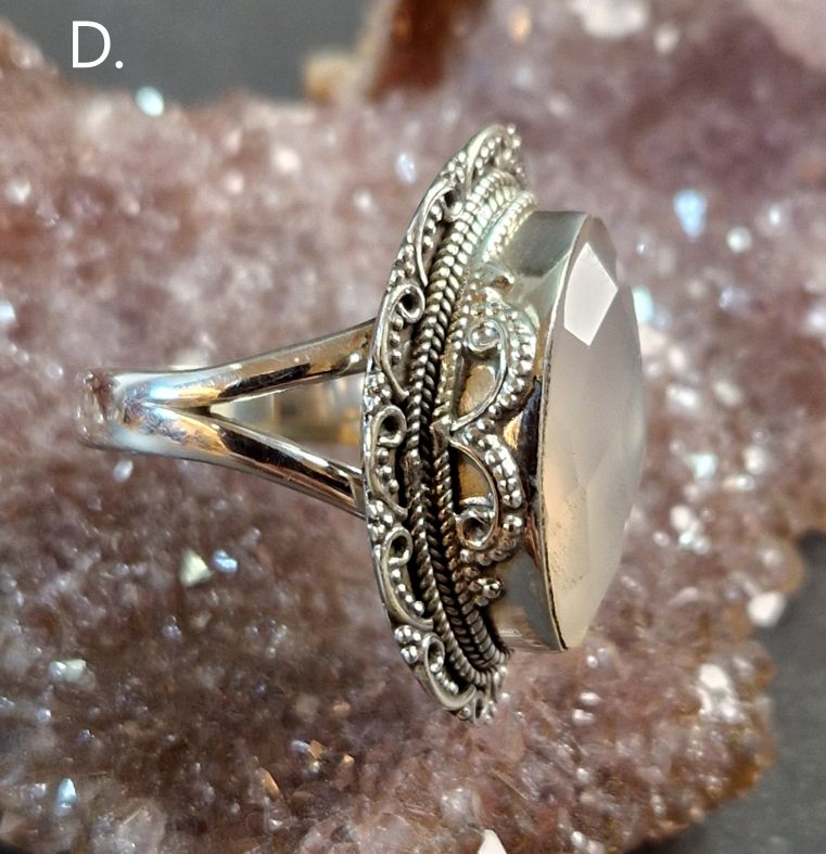 Filigran Ring Silver - Rosenkvarts Cabochon - 4 sorter - 9