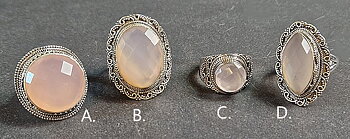 Filigran Ring Silver - Rosenkvarts Cabochon - 4 sorter