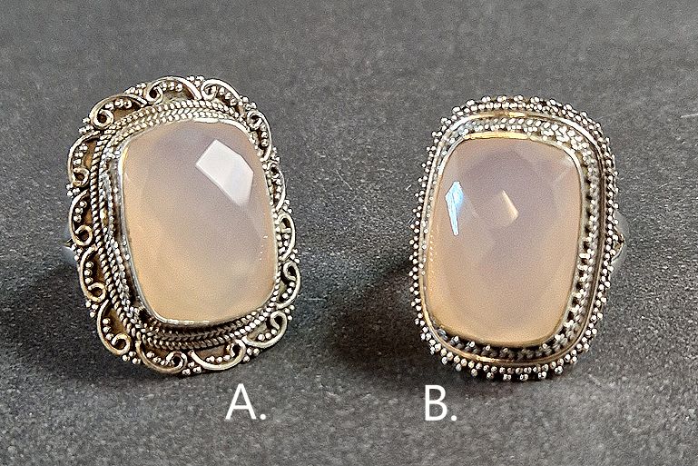 Filigran Ring Silver - Rosenkvarts Rektangulär Cabochon - 2 sorter