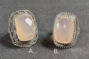 Filigran Ring Silver - Rosenkvarts Rektangulär Cabochon - 2 sorter