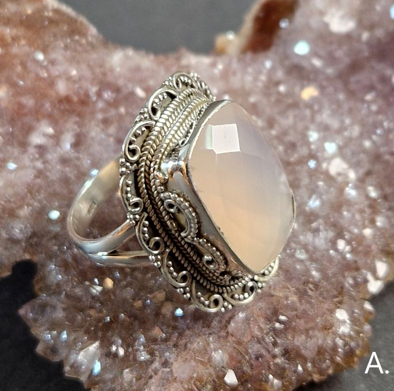 Filigran Ring Silver - Rosenkvarts Rektangulär Cabochon - 2 sorter - 3