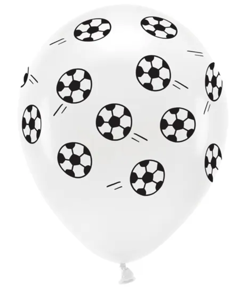 Hvid ballon med sorte fodbolde på