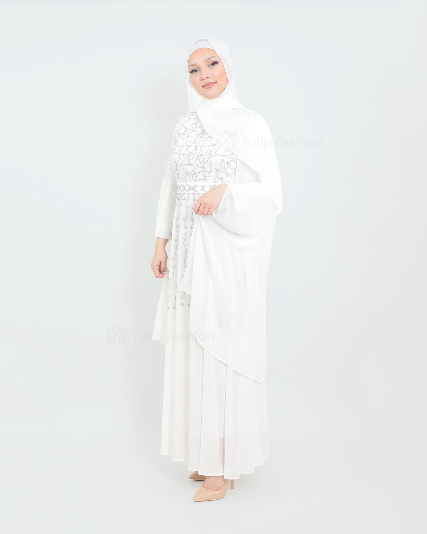 Maxi Dress - Chiffon - White - 3