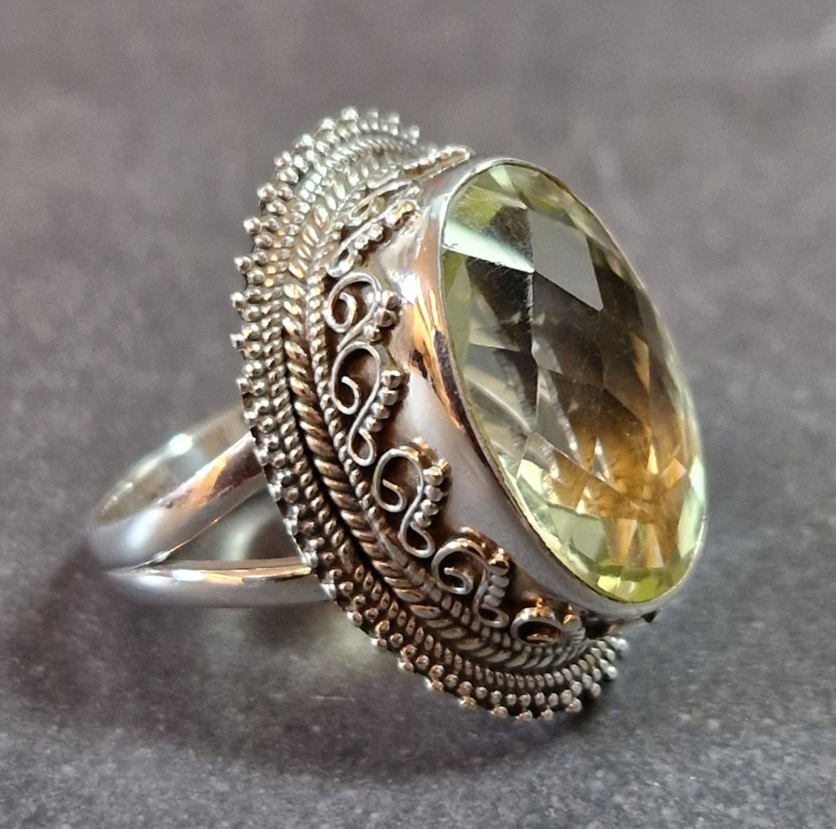 Filigran Ring Silver - Citrin Cabochon - 4 sorter - 5