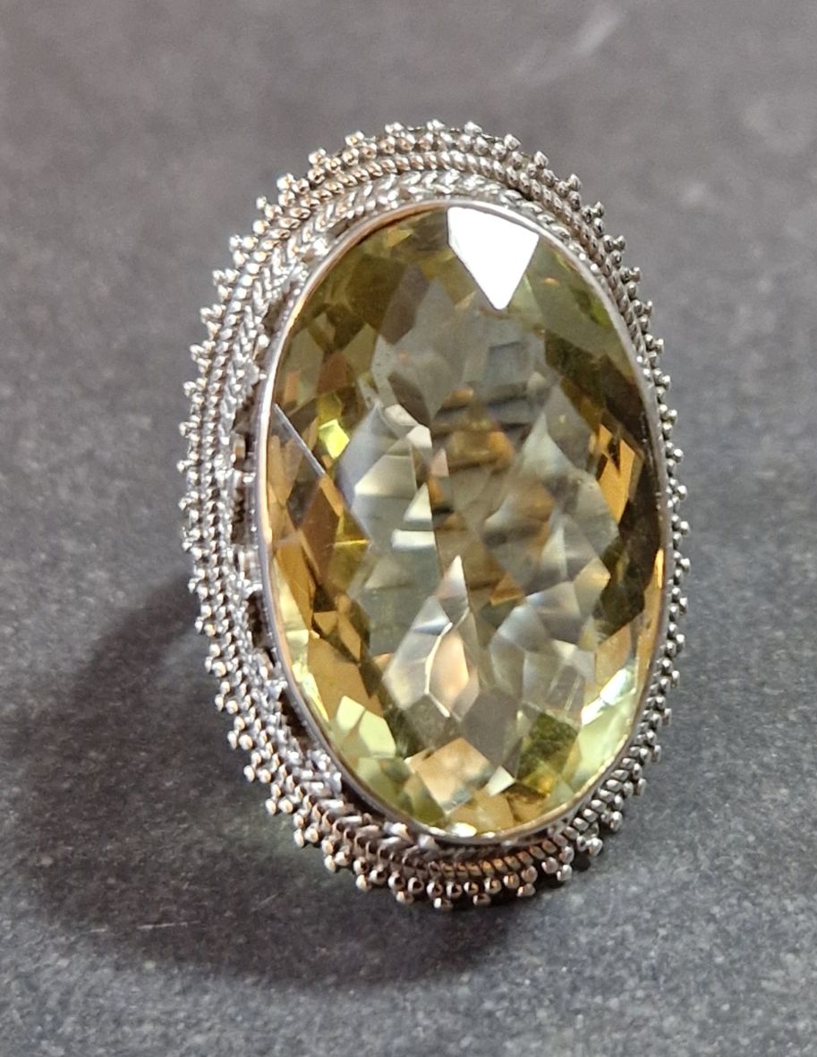 Filigran Ring Silver - Citrin Cabochon - 4 sorter - 8