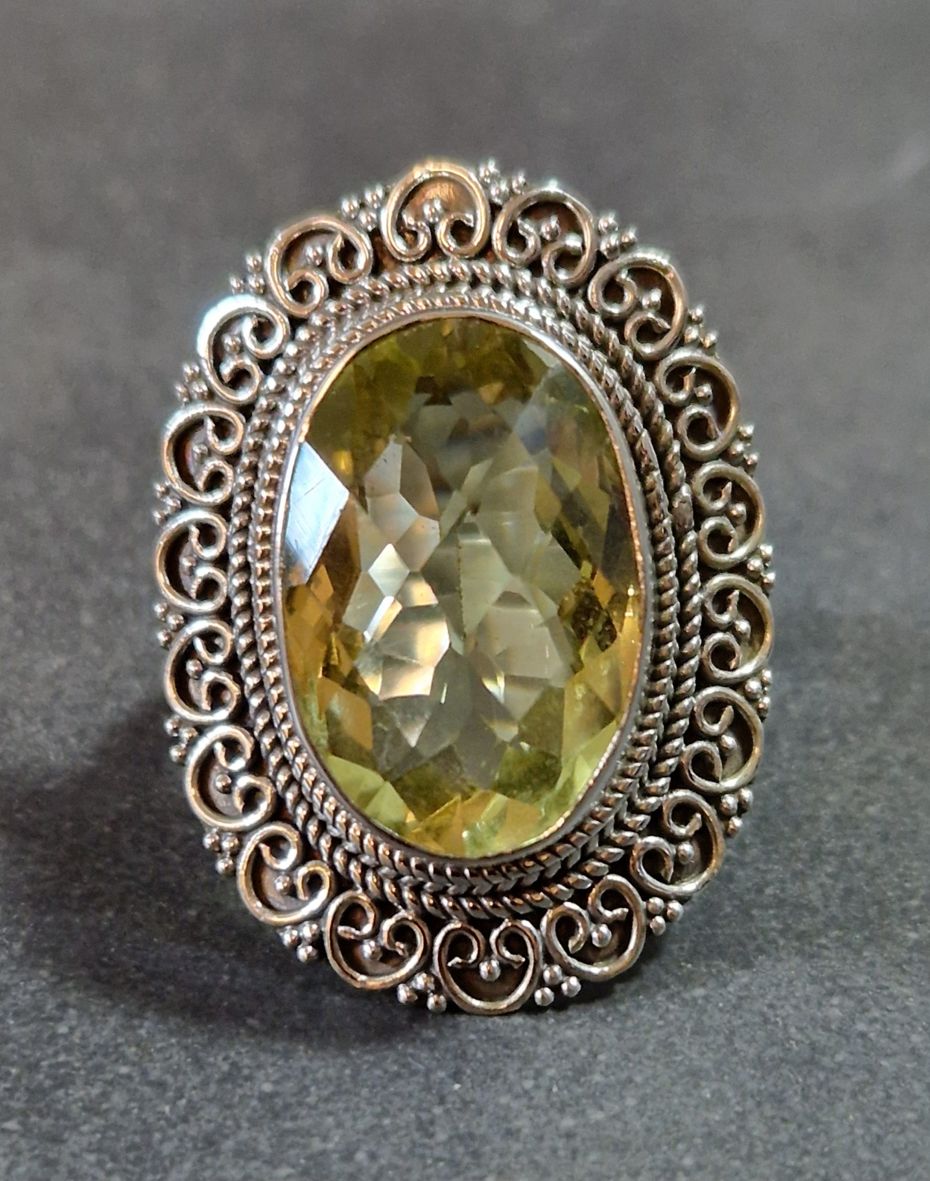 Filigran Ring Silver - Citrin Cabochon - 3 sorter - 5
