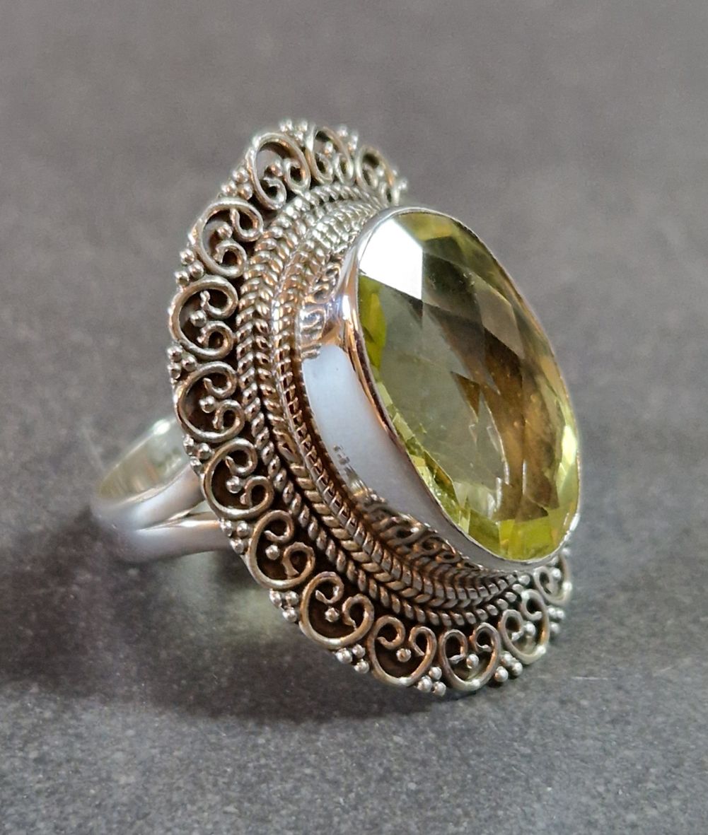 Filigran Ring Silver - Citrin Cabochon - 3 sorter - 4