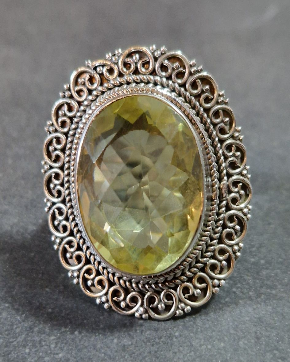 Filigran Ring Silver - Citrin Cabochon - 3 sorter - 7