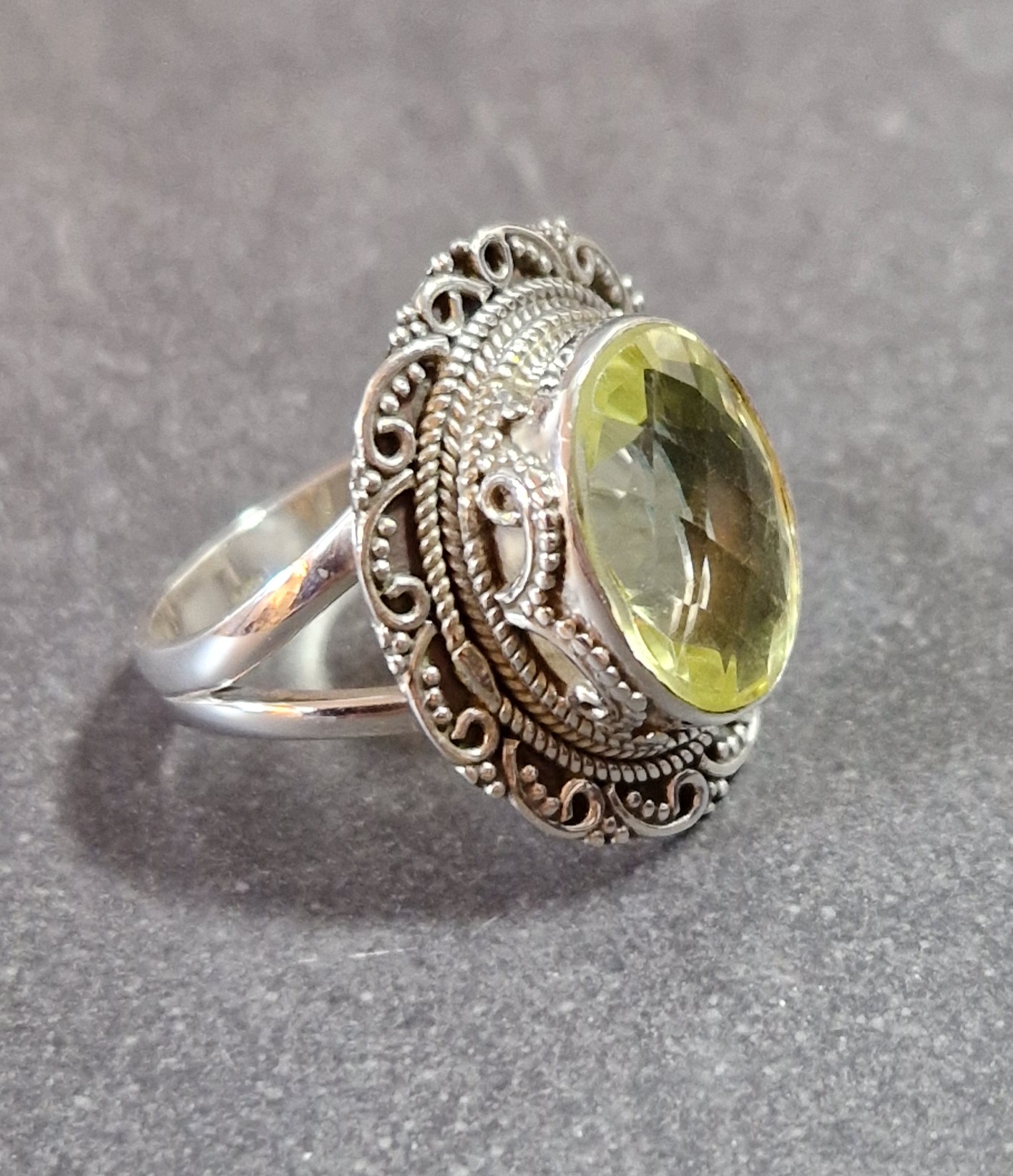 Filigran Ring Silver - Citrin Cabochon - 3 sorter - 5