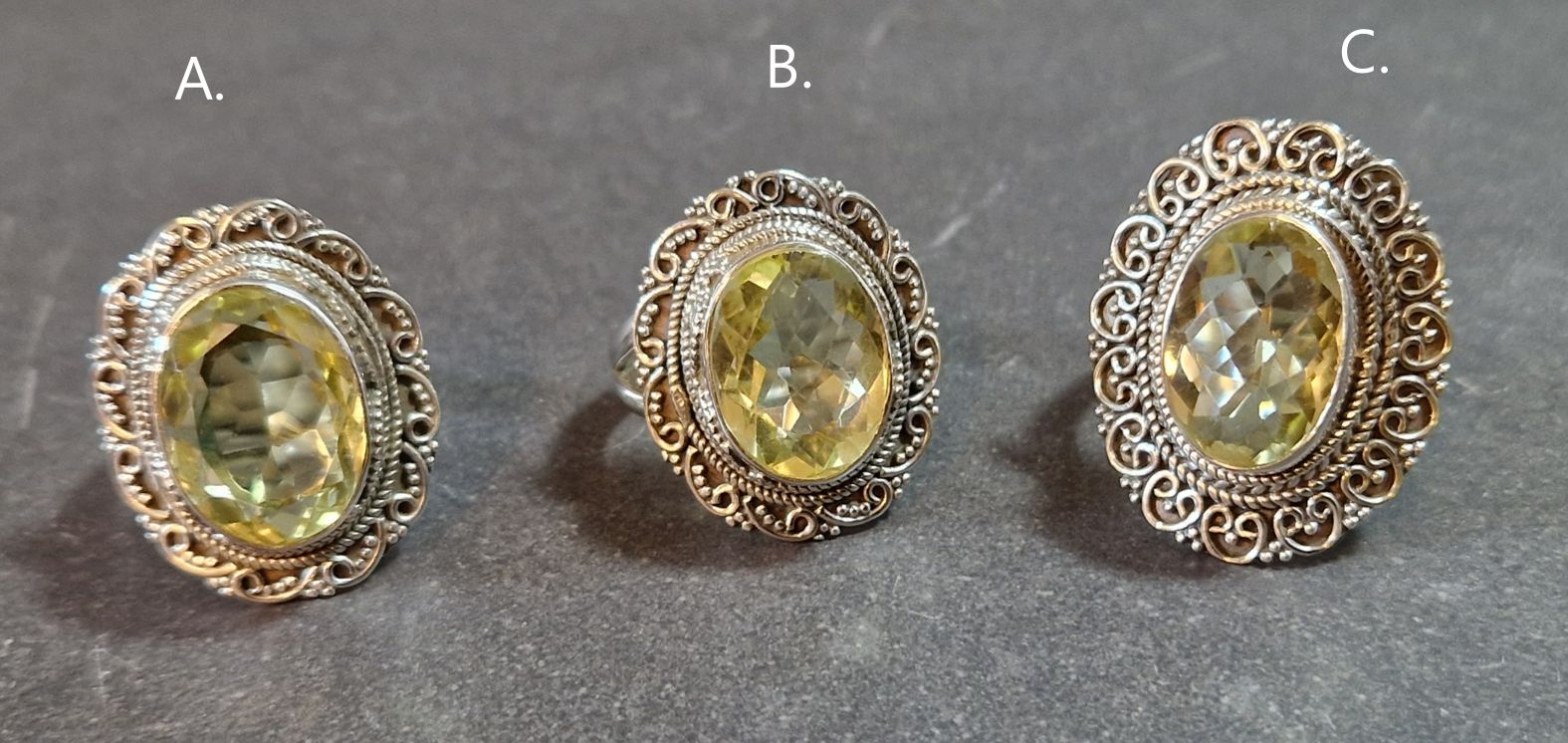 Filigran Ring Silver - Citrin Cabochon - 3 sorter - 2