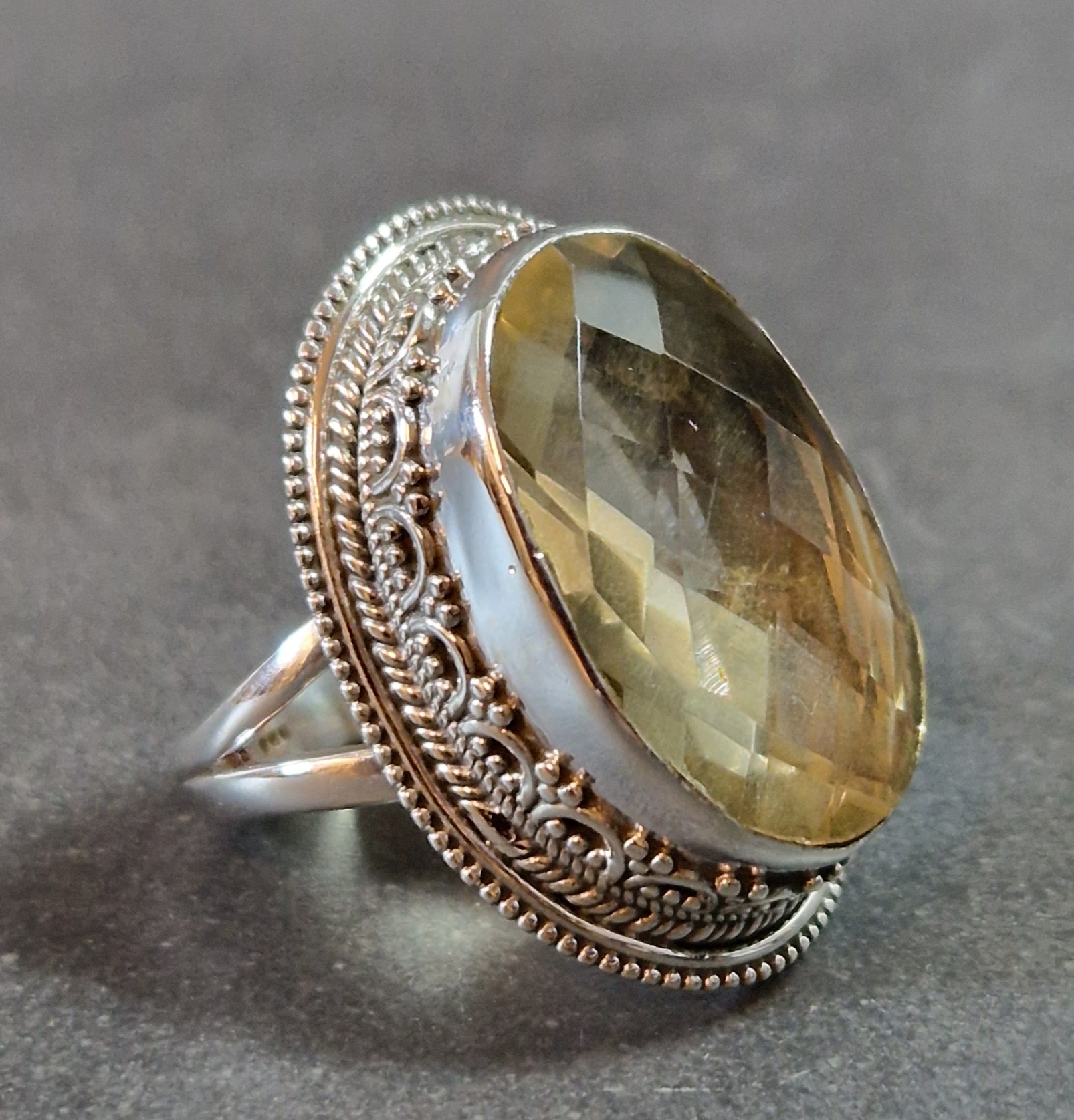 Filigran Ring Silver - Citrin Cabochon - 4 sorter - 10
