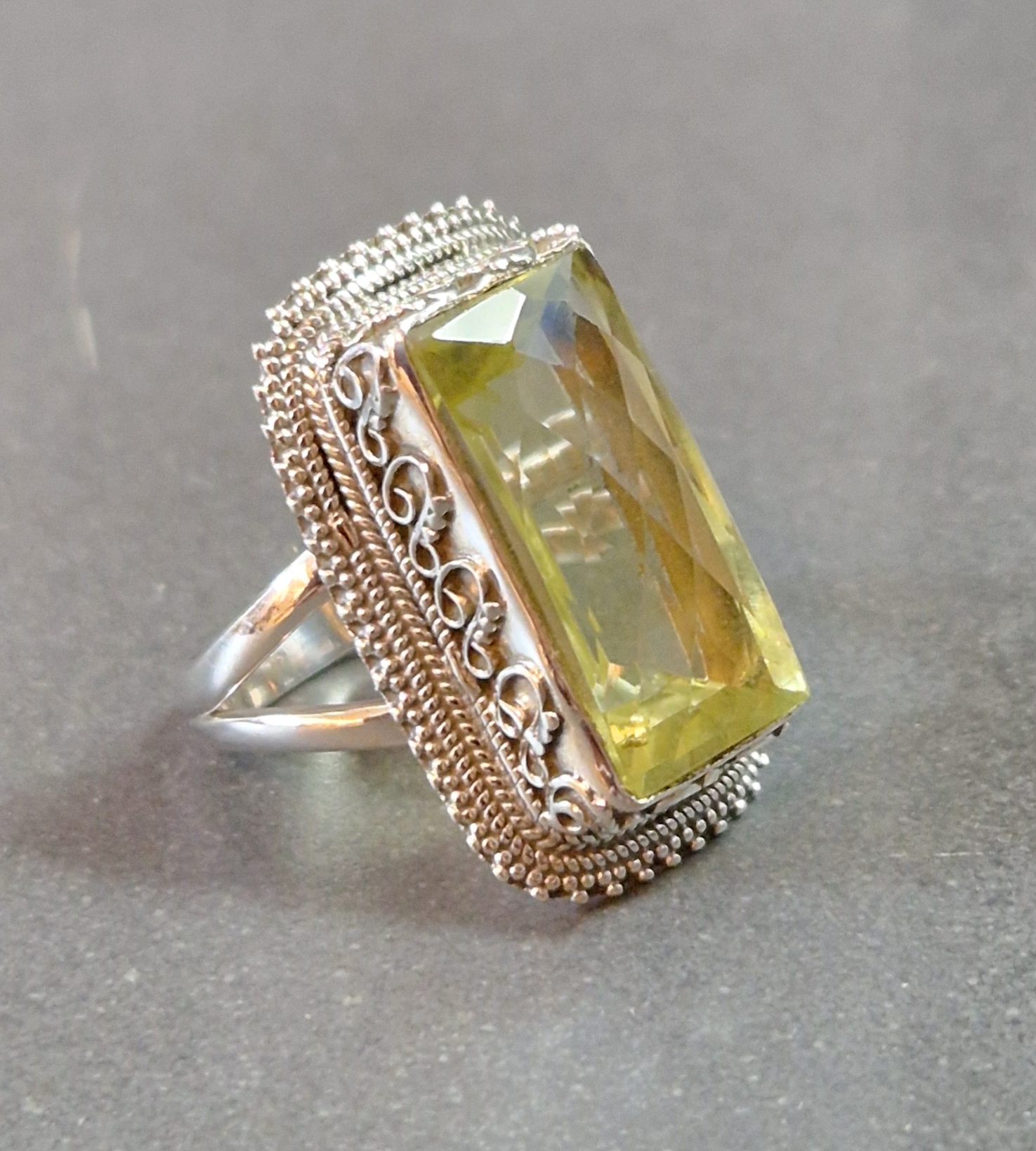 Filigran Ring Silver - Citrin Cabochon - 3 sorter - 4
