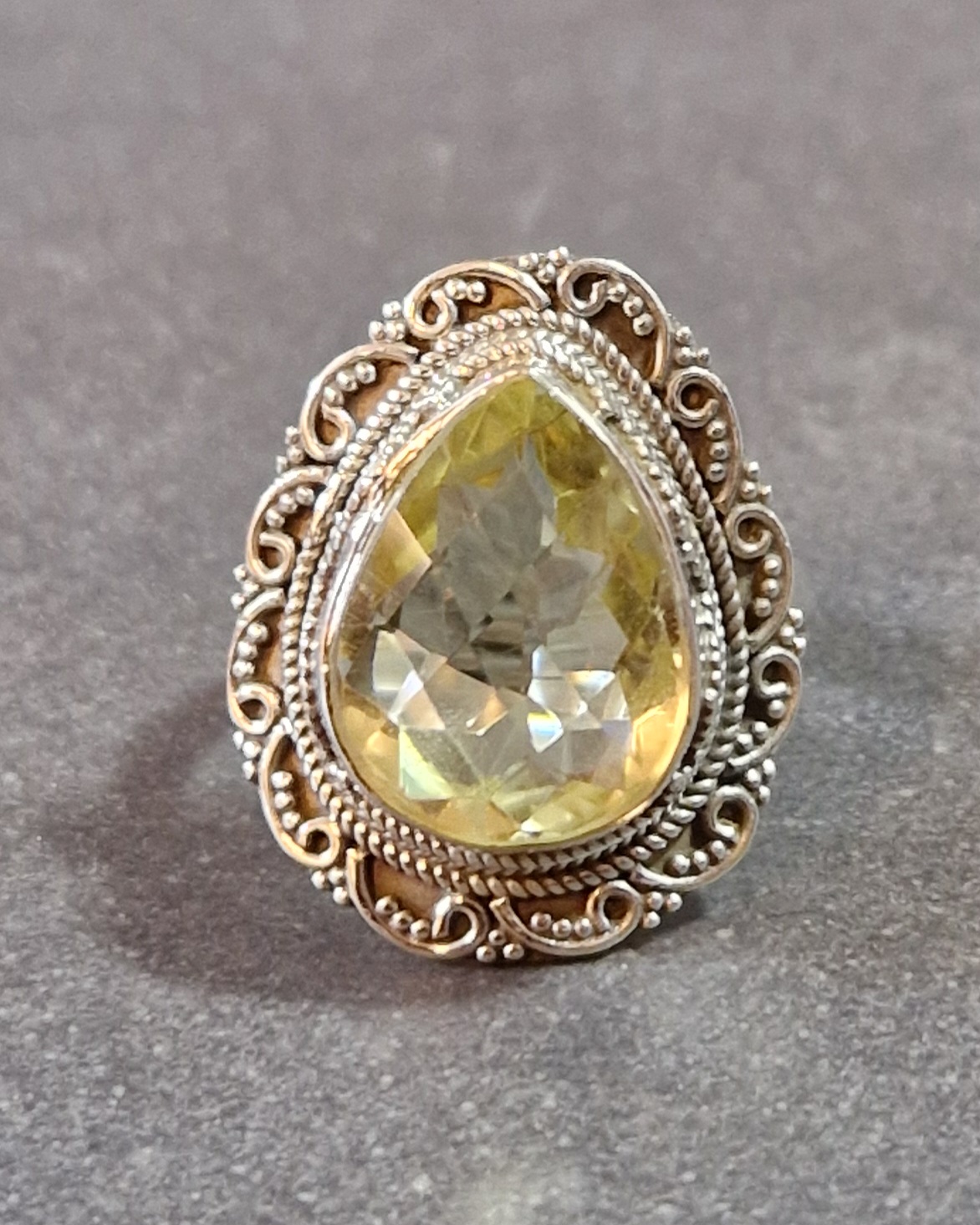 Filigran Ring Silver - Citrin Cabochon - 3 sorter - 5