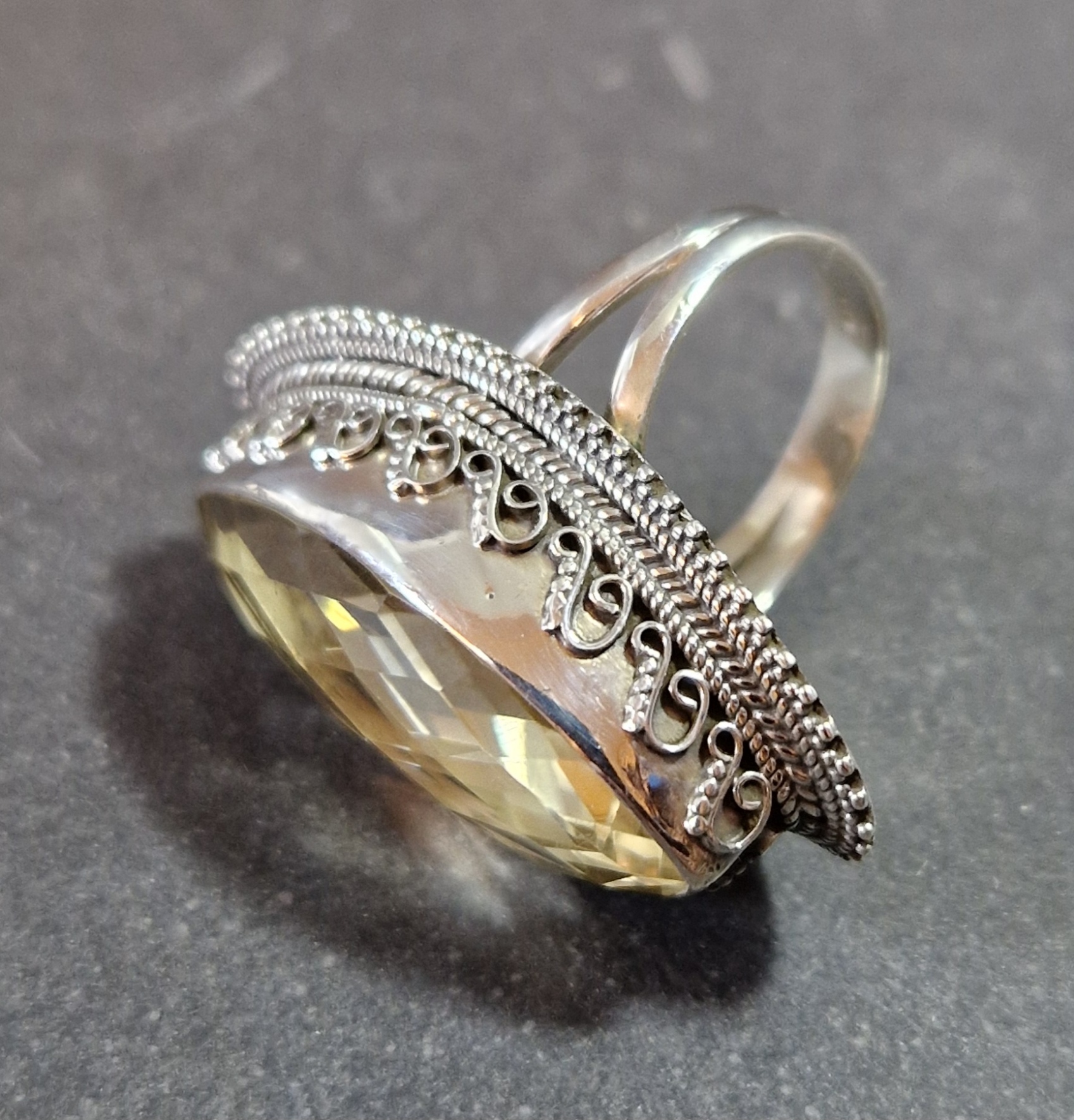 Filigran Ring Silver - Citrin Cabochon - 3 sorter - 4