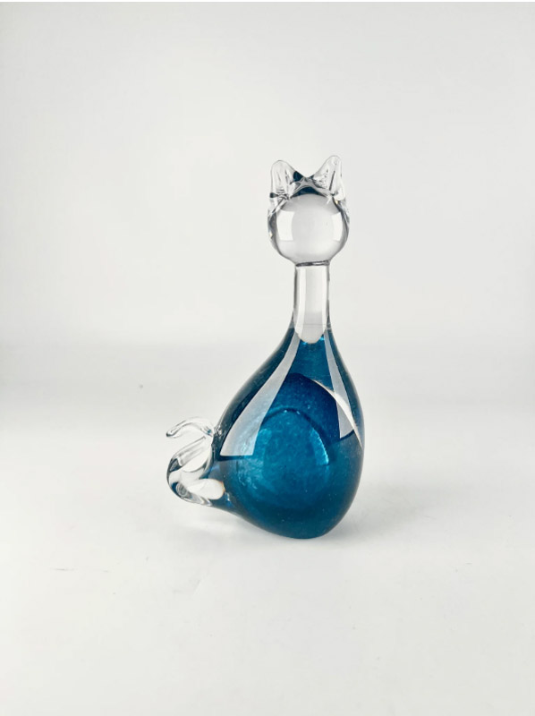 Gato turquesa de verano - Escultura de vidrio
