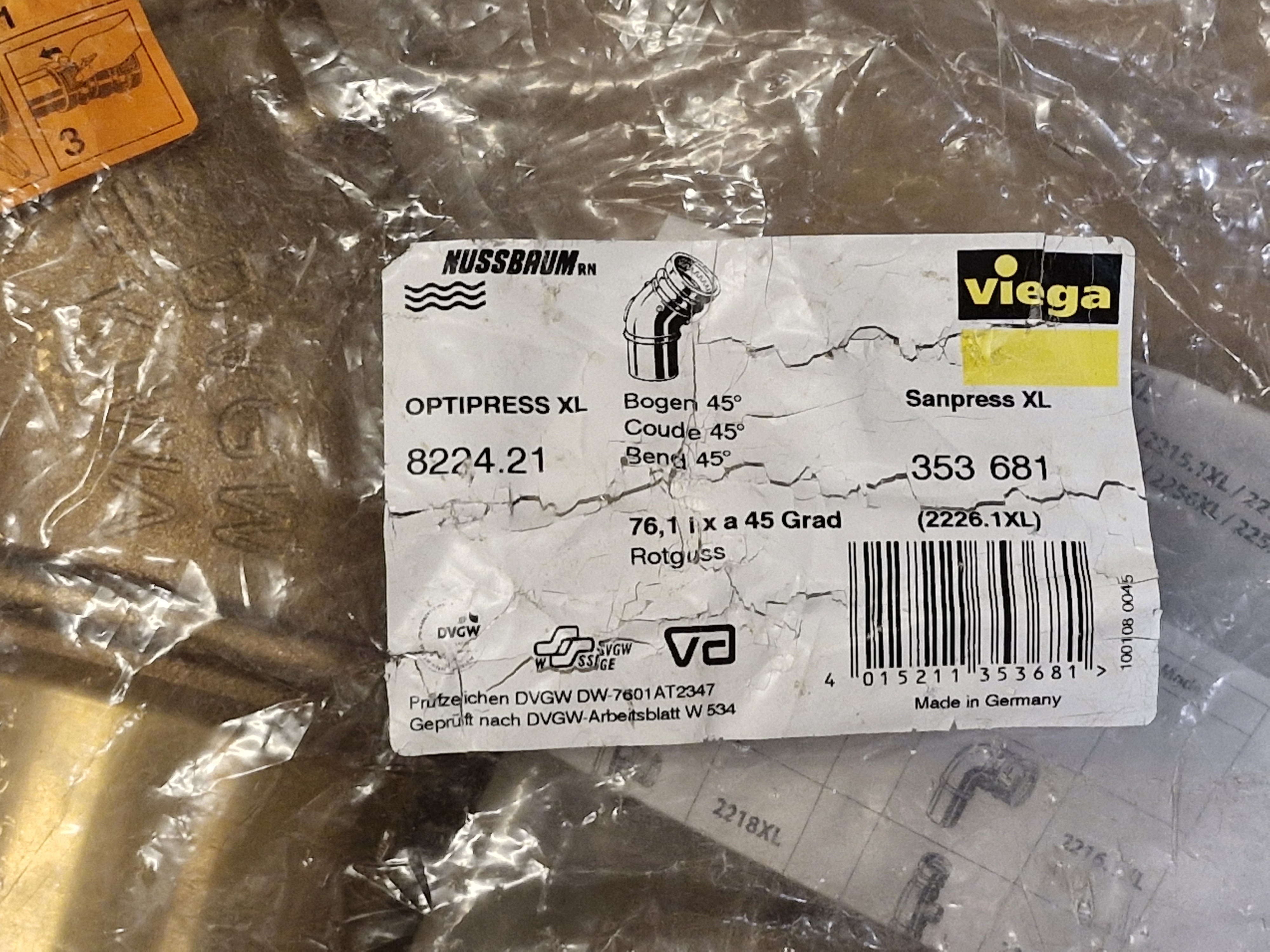 Viega sanpress XL 76,1 böj 45° - 2