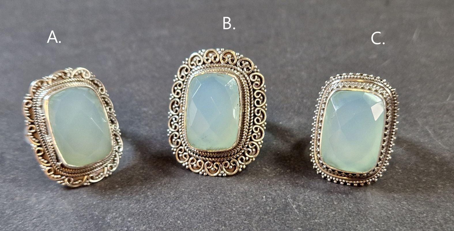 Filigran Ring Silver - Blå Kalcedon  Cabochon  - 5
