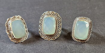 Filigran Ring Silver - Blå Kalcedon  Cabochon 