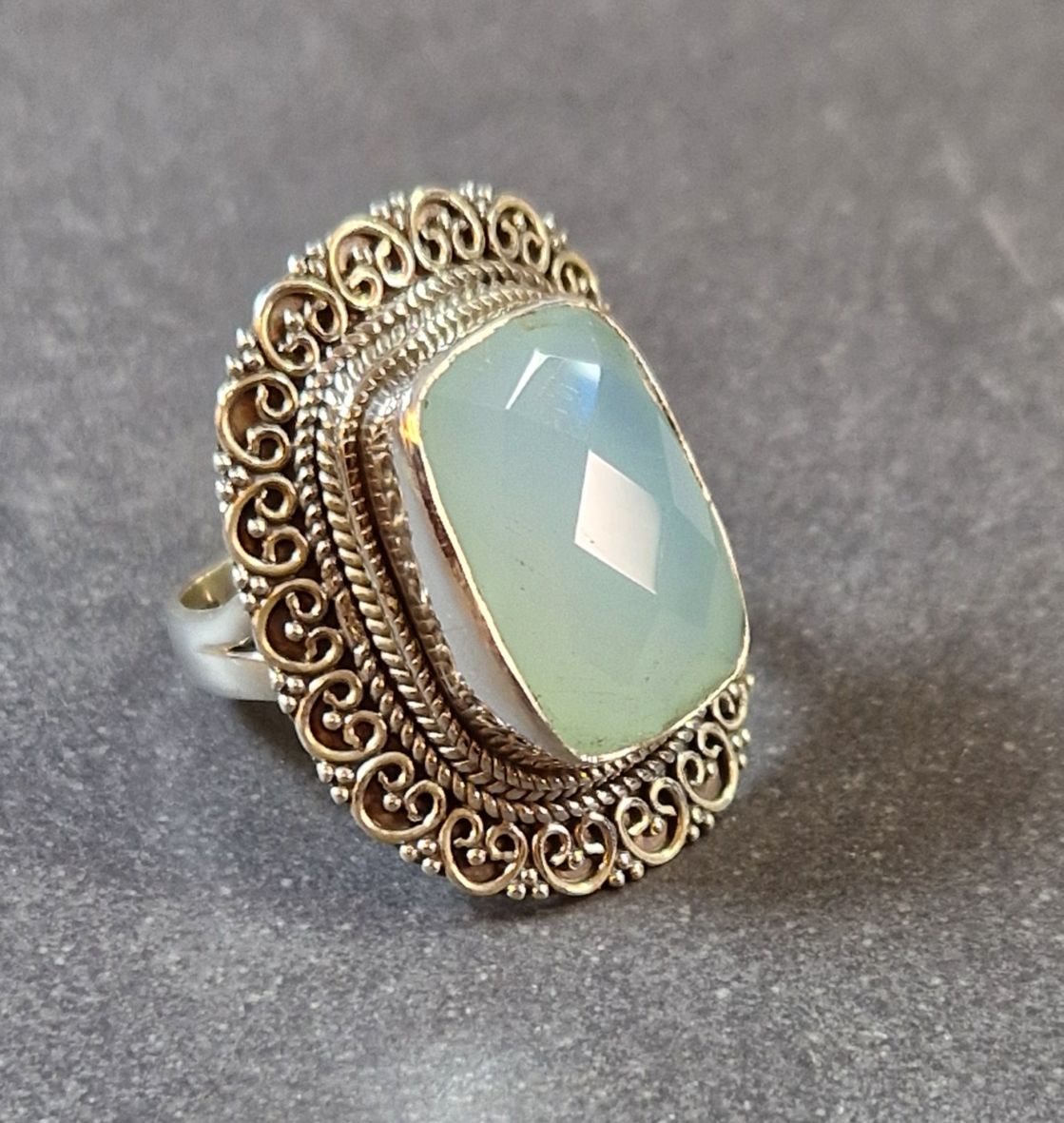 Filigran Ring Silver - Blå Kalcedon  Cabochon  - 3