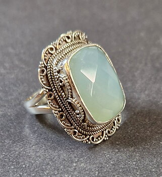 Filigran Ring Silver - Blå Kalcedon  Cabochon 