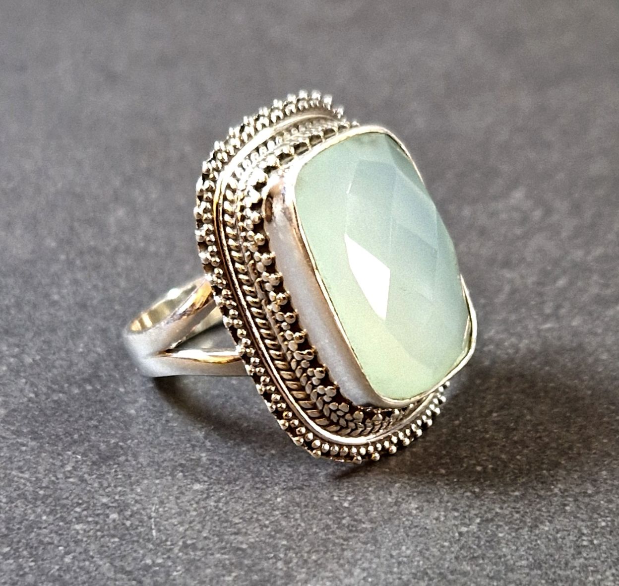 Filigran Ring Silver - Blå Kalcedon  Cabochon  - 4
