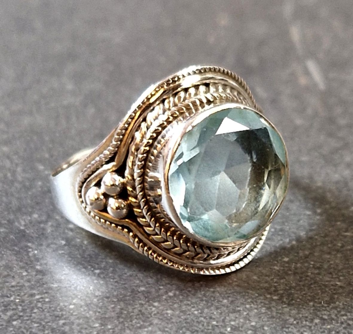Filigran Ring Silver - Topas Cabochon - 6 sorter - 7