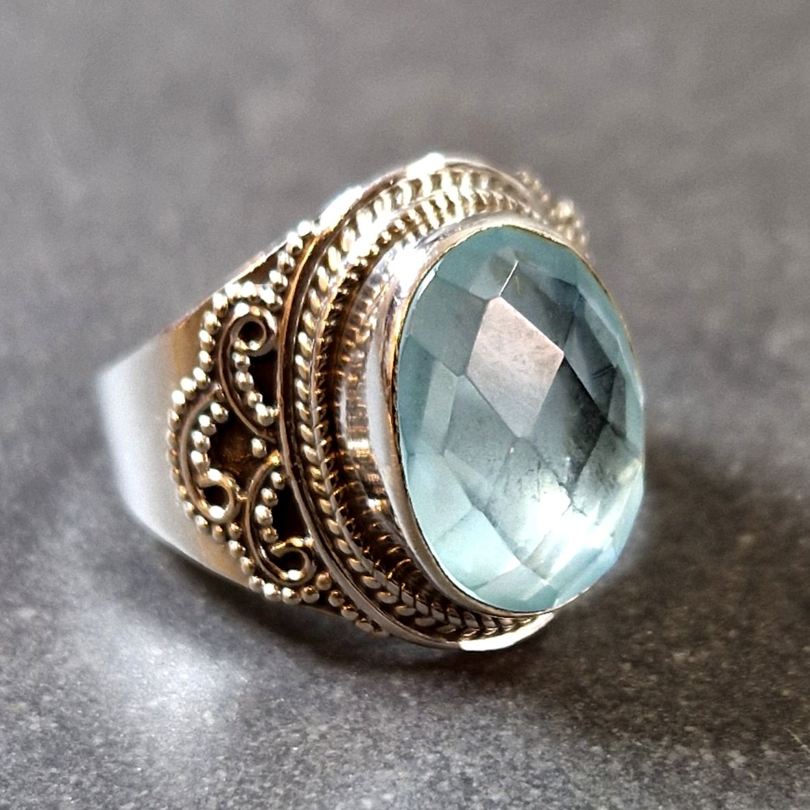 Filigran Ring Silver - Topas Cabochon - 6 sorter - 5