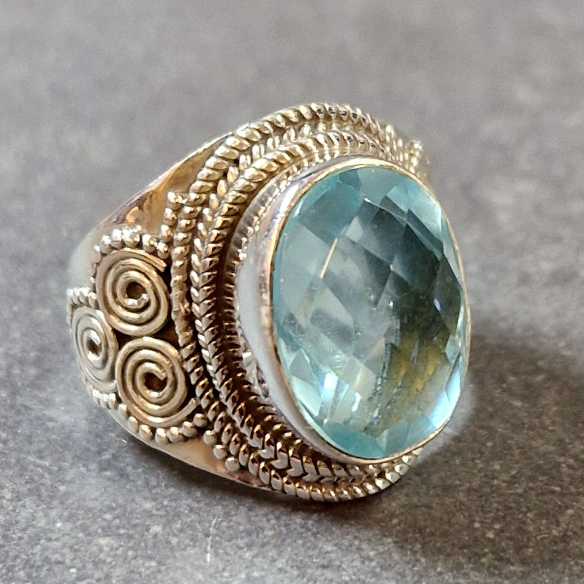 Filigran Ring Silver - Topas Cabochon - 6 sorter - 4