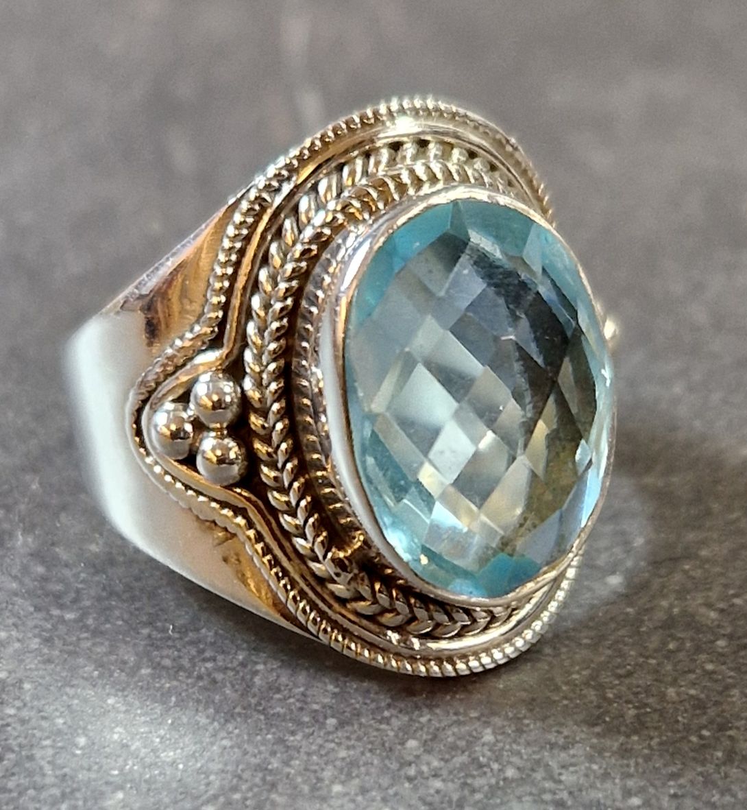 Filigran Ring Silver - Topas Cabochon - 6 sorter - 9