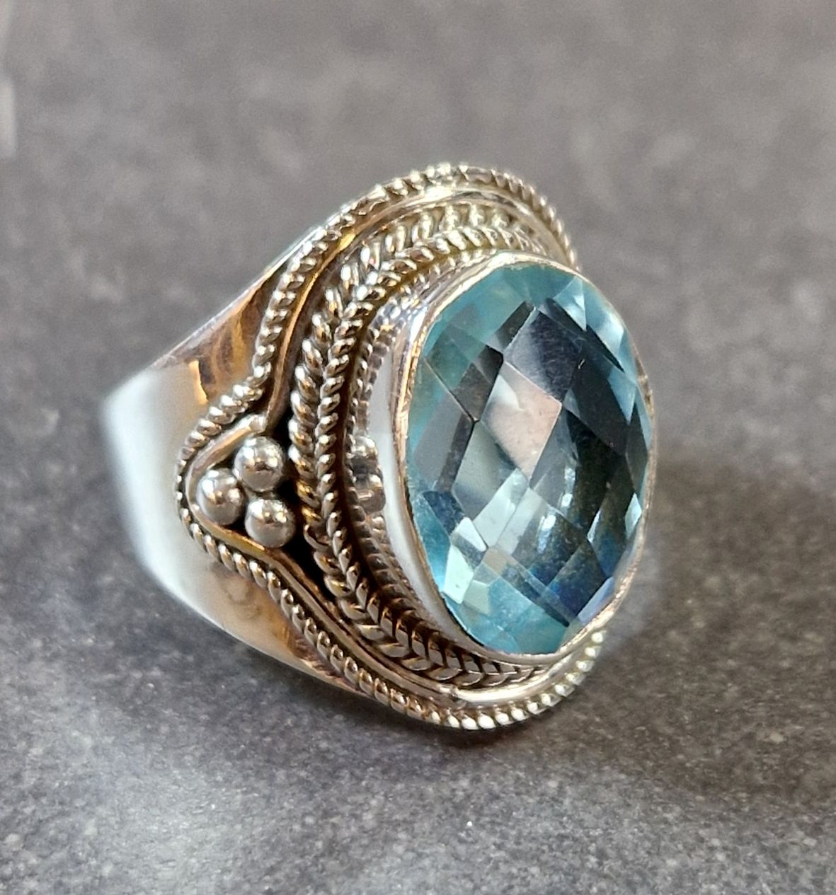 Filigran Ring Silver - Topas Cabochon - 6 sorter - 8