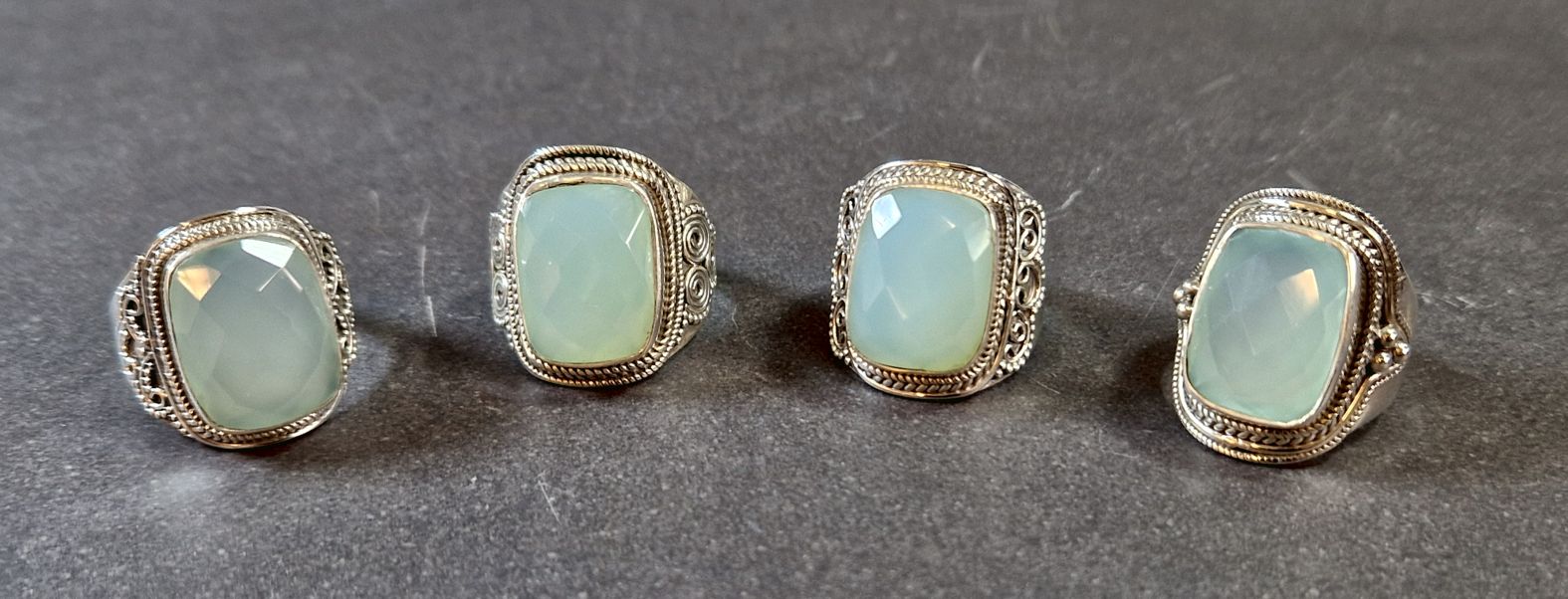 Filigran Ring Silver - Blå Kalcedon Cabochon 